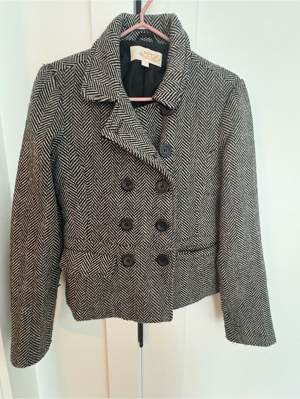Costa Blanca Black & White Herringbone Double-Breasted Peacoat